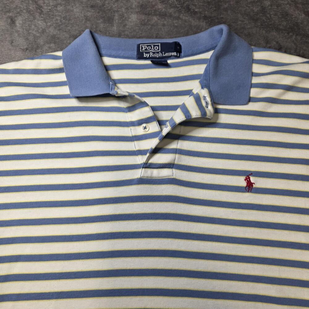 Polo By Ralph Lauren Polo Shirt Mens Large Blue Striped Short Sleeve Pony Logo